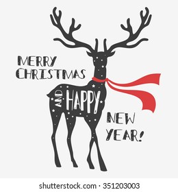 Christmas deer. Merry Christmas and Happy New year/ quote