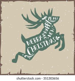 Christmas deer. Merry Christmas and Happy New year/ quote