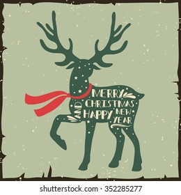 Christmas deer. Merry Christmas and Happy New year/ quote