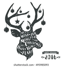 Christmas deer. Merry Christmas and Happy New Year. Vector Illustration isolated on white