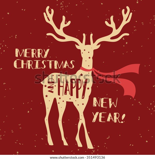 Christmas Deer Merry Christmas Happy New Stock Vector (Royalty Free ...