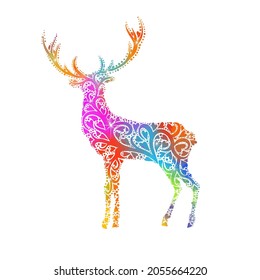 Christmas deer from multicolored patterns. Merry Christmas. Vector illustration