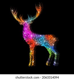 Christmas deer from multicolored patterns. Merry Christmas. Vector illustration