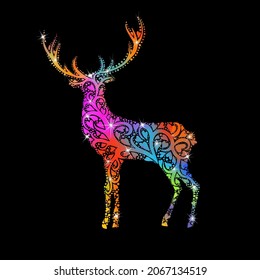 Venado de Navidad con patrones multicolores. Feliz Navidad. Ilustración del vector