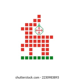 Christmas deer with New Year bauble and snowflake. Vector logo and icon. Ornament for decoration.