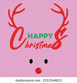 Christmas deer. New Year concept. Slogan. December, happy party. Textile pattern.