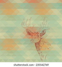 Christmas deer on abstract triangle wallpaper vector 