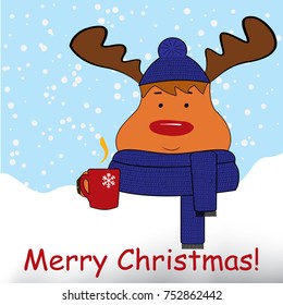 Christmas deer on blue pattern