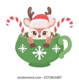 christmas deer on coffee cup illustration isolated
