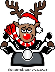 Christmas deer on a motorcycle with a scarf
