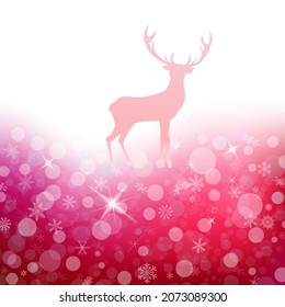 Christmas deer on a red shining background. Vector illustration
