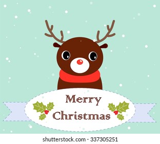 Christmas deer on the snow background