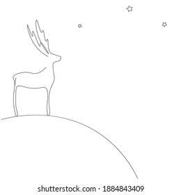 Christmas deer on white background line drawing, vector illustration