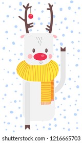Christmas deer on white snow background vector illustration flat desing