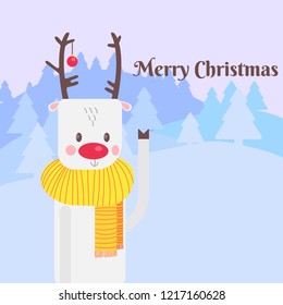 Christmas deer on white snow background vector illustration flat desing