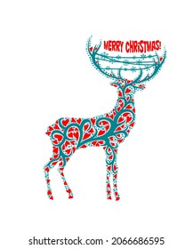 Christmas deer from patterns. Merry Christmas. Vector illustration