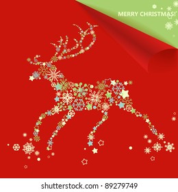 Christmas deer, red paper curled corner