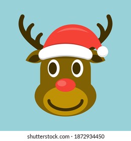 Christmas deer in red santa hat vector illustration