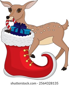 Christmas deer with santa boot vector