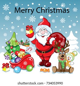Christmas deer and Santa Claus, and christmas elements. Christmas card