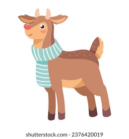 christmas deer with scarf illustration isolated