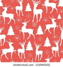 Christmas deer seamless Modern pattern design

Merry Christmas. Decoration,  deer, seamless pattern. Xmas wallpaper on the red background





