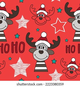 Christmas deer seamless pattern vector illustration.