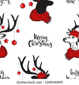 Christmas deer. seamless pattern.Vector illustration.