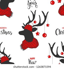 Christmas deer seamless pattern.Vector illustration.