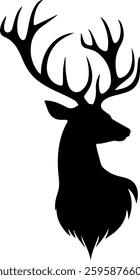 Christmas deer silhouette black vector art illustration. Reindeer silhouette vector.