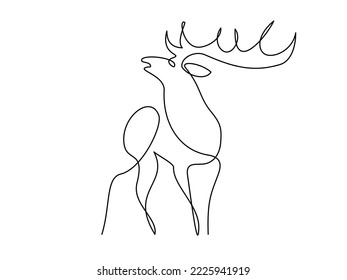 Christmas deer silhouette logo. Continuous one line drawing art. Vector illustration