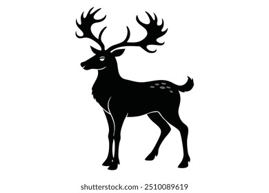 Christmas deer silhouettes on the white background
