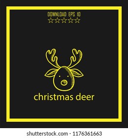 christmas deer sketch vector icon