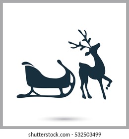 Christmas deer with sled icon. Simple design for web and mobile