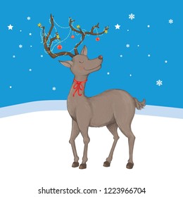 Christmas Deer with snow