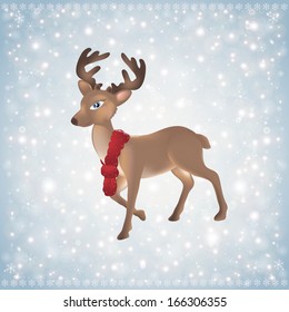 Christmas deer with snowflakes on background
