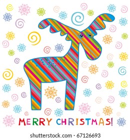 christmas deer with snowflakes, vector background