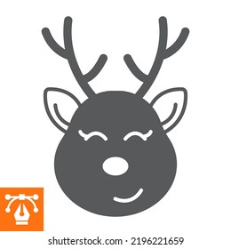 Christmas deer solid icon, glyph style icon for web site or mobile app, animal and christmas, santa claus deer vector icon, simple vector illustration, vector graphics with editable strokes.