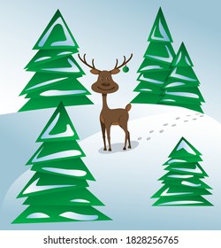 ciervo de Navidad en la gráfica del vector del bosque de abeto