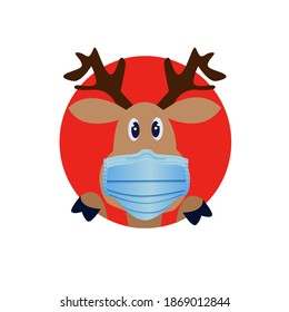 Christmas deer stag in a medical mask. Christmas corona