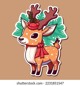 Christmas deer sticker, xmas reindeer character stickers. New-year holidays