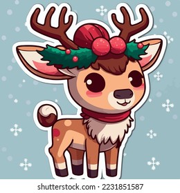 Christmas deer sticker, xmas reindeer stickers elements. Winter holidays