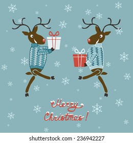 Christmas deer in sweater with gifts - vector illustration. eps 8