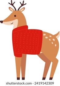 Christmas Deer With Sweater Vector Illustration