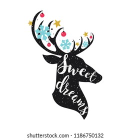 Christmas deer. Sweet dreams lettering quot.