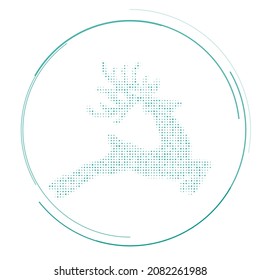 The Christmas deer symbol filled with teal dots. Pointillism style. Vector illustration on white background