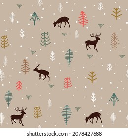 Christmas deer with tree pattern background vector image
