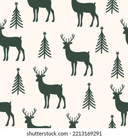 Christmas deer with Christmas tree seamless design pattern. Santa deer vector design art illustration. merry Christmas design pattern. 