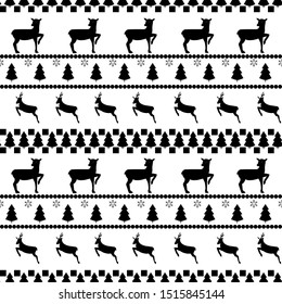 Christmas deer and tree seamless pattern. Fashion graphic background design. Modern stylish abstract texture. Monochrome template for prints, textiles, wrapping, wallpaper. illustration.