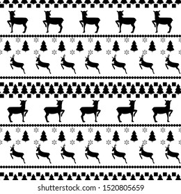 Christmas deer and tree seamless pattern. Fashion graphic background design. Modern stylish abstract texture. Monochrome template for prints, textiles, wrapping, wallpaper, etc. Vector illustration.
